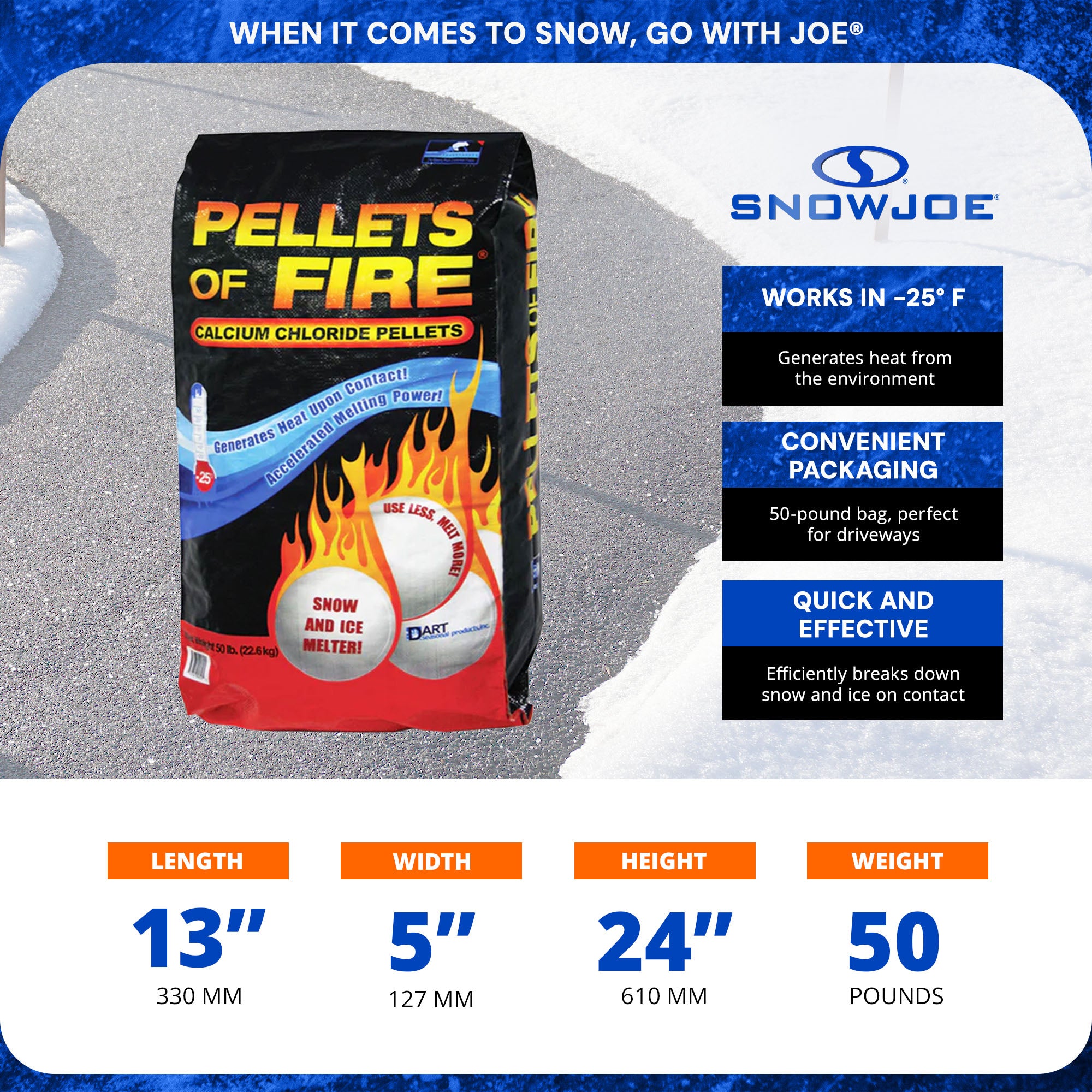 Snow Joe Shovelution Snow Shovel Bundled with Pellets of Fire Ice Melter, 50 Lbs - VMInnovations
