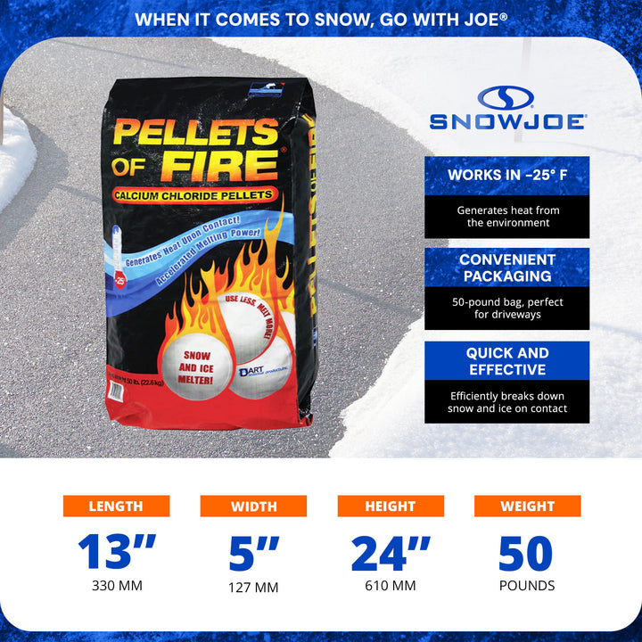 Snow Joe Pellets of Fire Ice Melt for Driveways and Sidewalks, 50 lbs, CP50