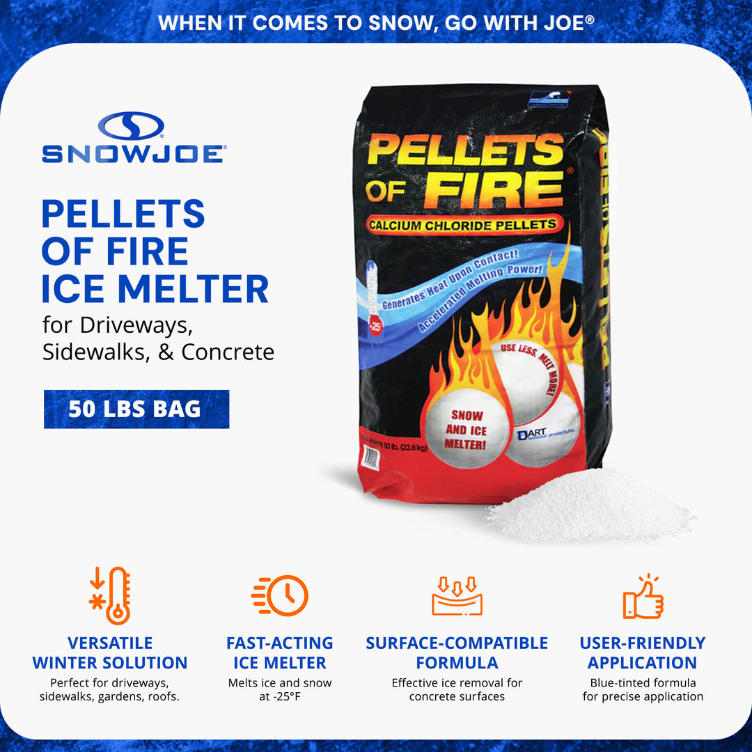 Snow Joe Pellets of Fire Ice Melter for Driveways, Sidewalks, & Concrete, 50 lbs