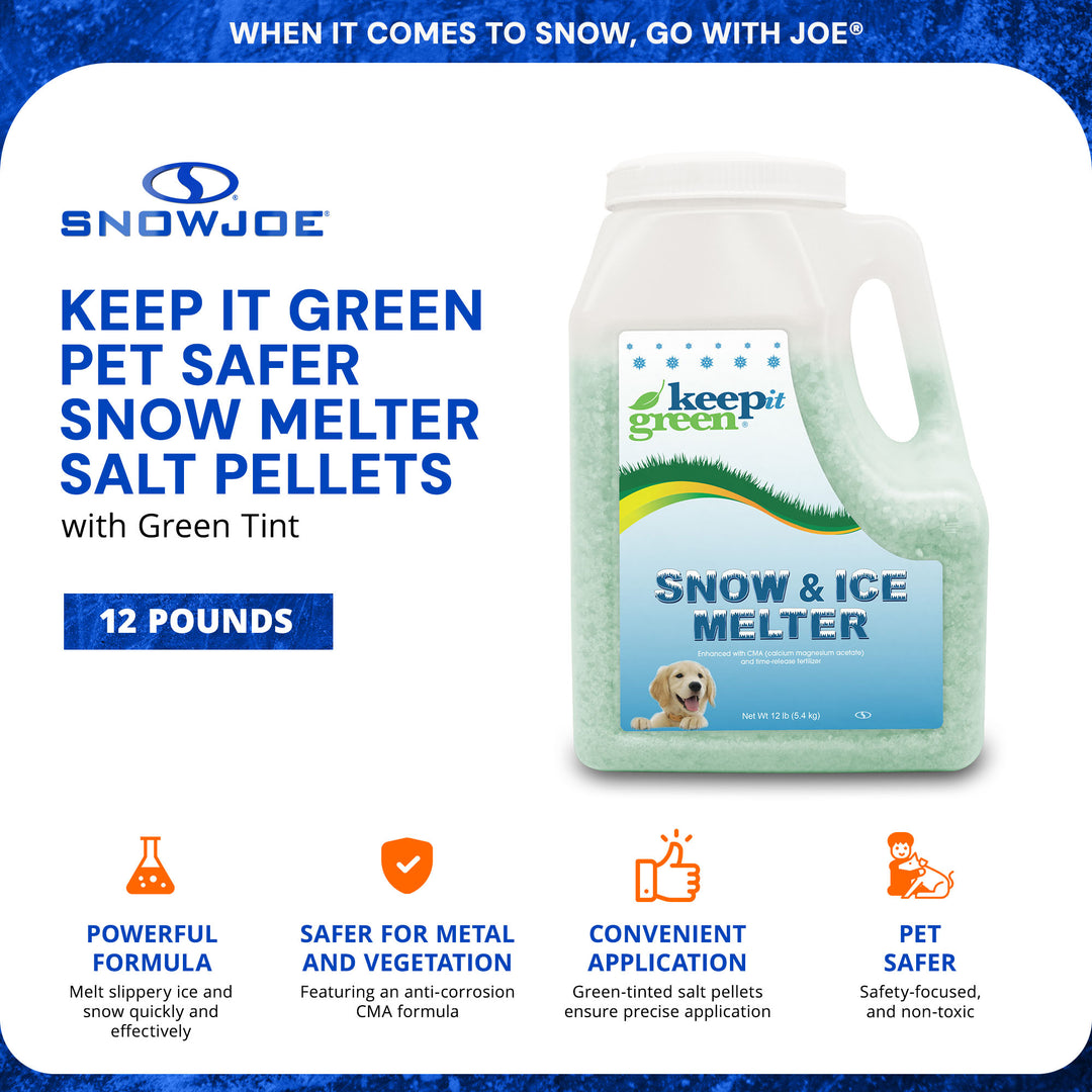 Snow Joe Keep It Green Pet Friendly Snow Melt Salt Pellets w/ Green Tint, 12 lbs