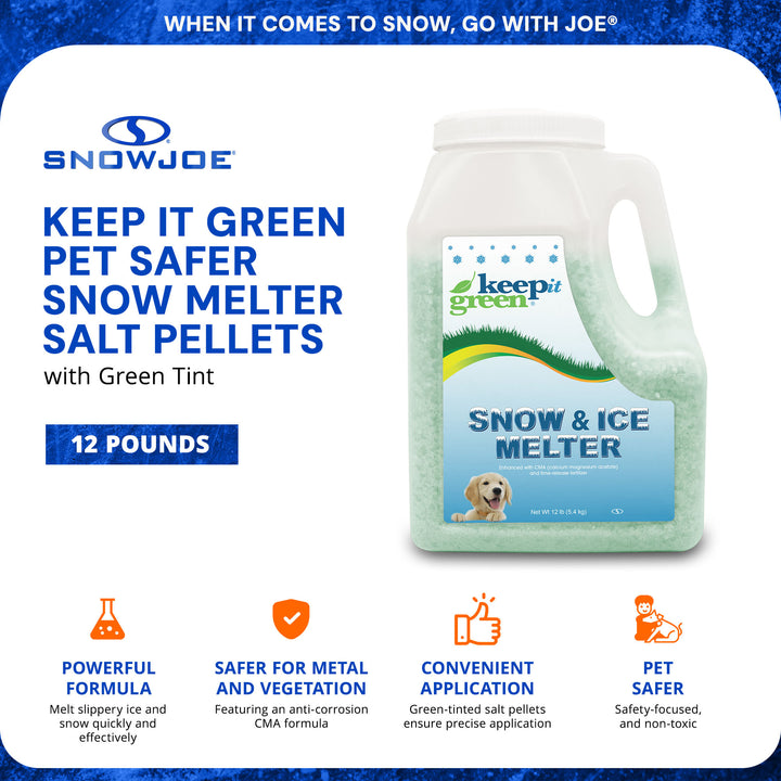 Snow Joe Keep It Green Pet Friendly Snow Melt Salt Pellets w/ Green Tint, 12 lbs