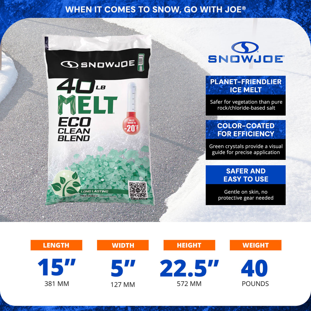 Snow Joe Eco Clean Ice Melt Blend, Safer for Concrete & Plants, 40 lb, AZ-40-ECO