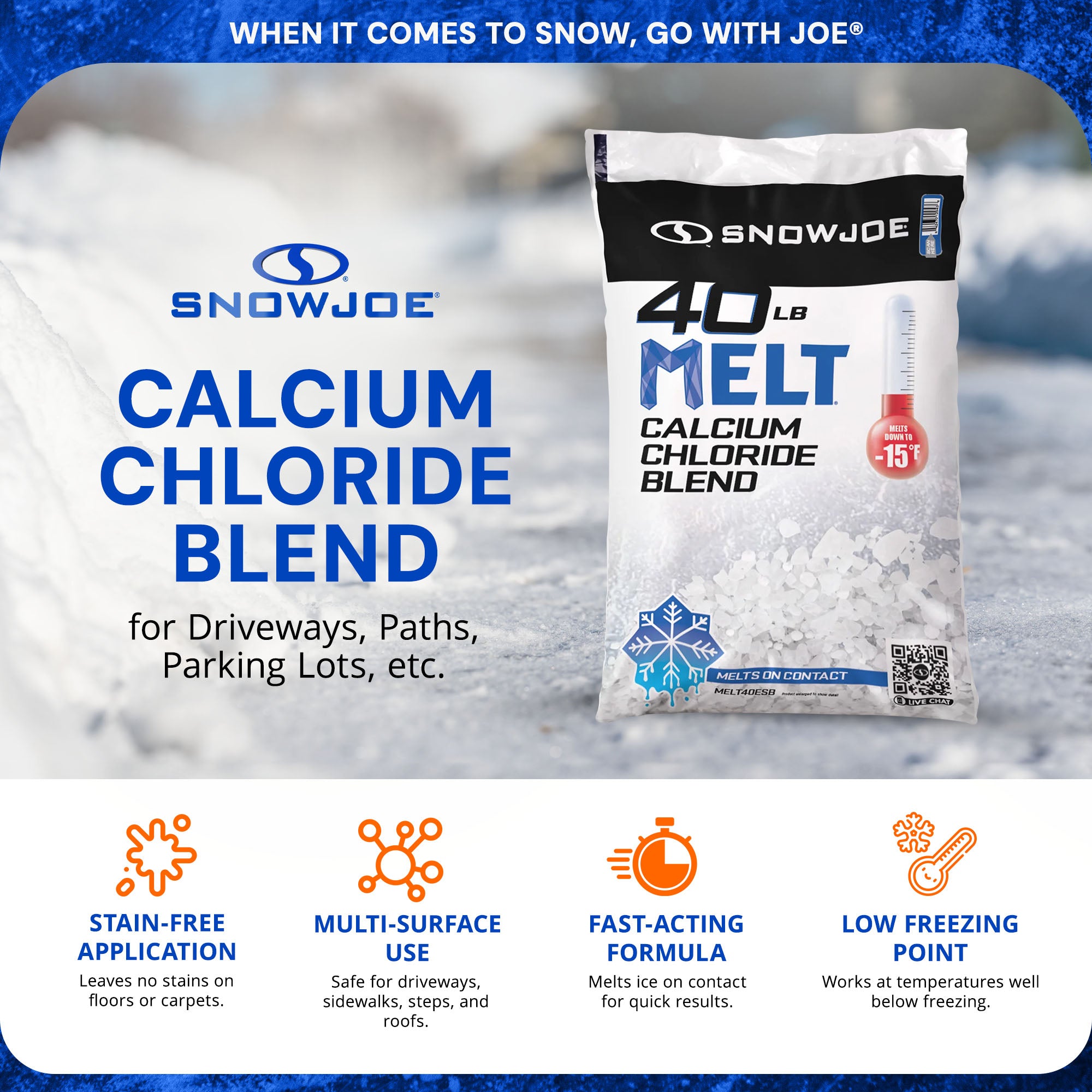 Snow Joe 95 Pack Calcium Chloride Deicer & Snow Removal, 40 Pound Bag, MELT40ESB