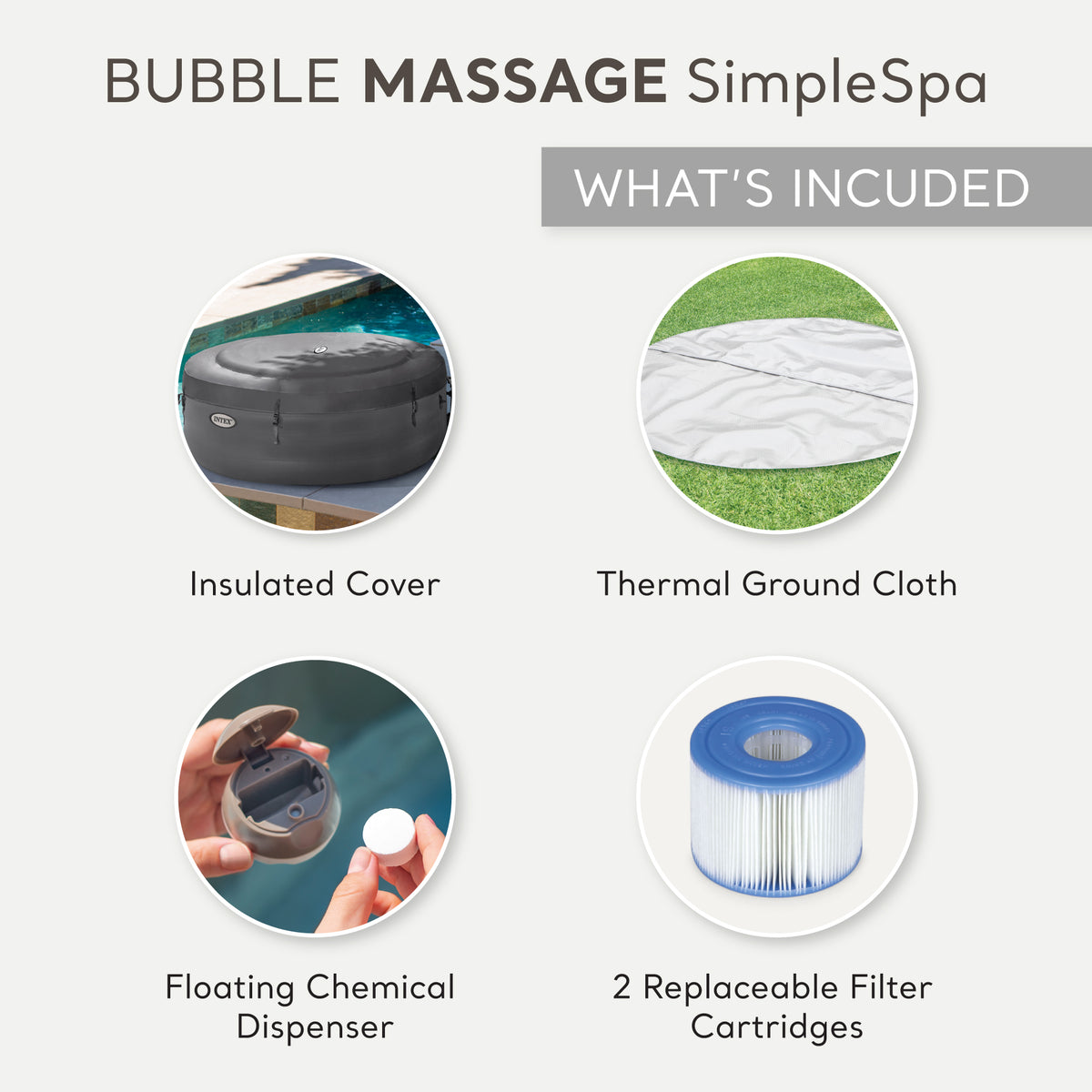 Intex SimpleSpa Bubble Massage 6 Person Inflatable Hot Tub with Energy Cover