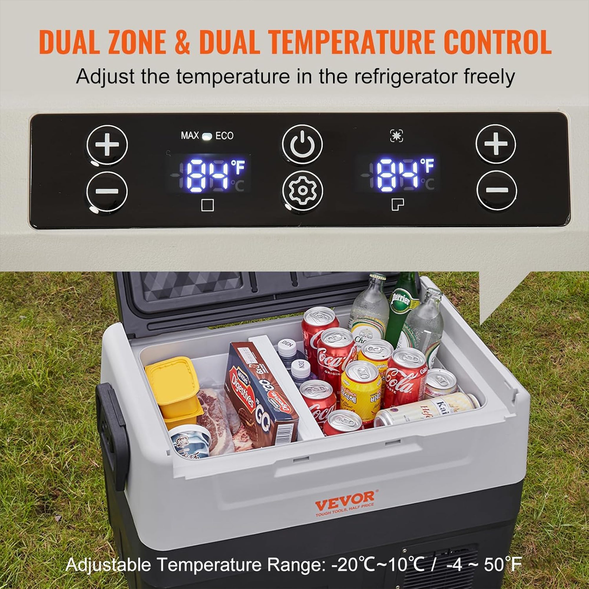 VEVOR 58Qt Dual Zone Car Refrigerator Fridge, Portable Freezer for RV, Travel - VMInnovations