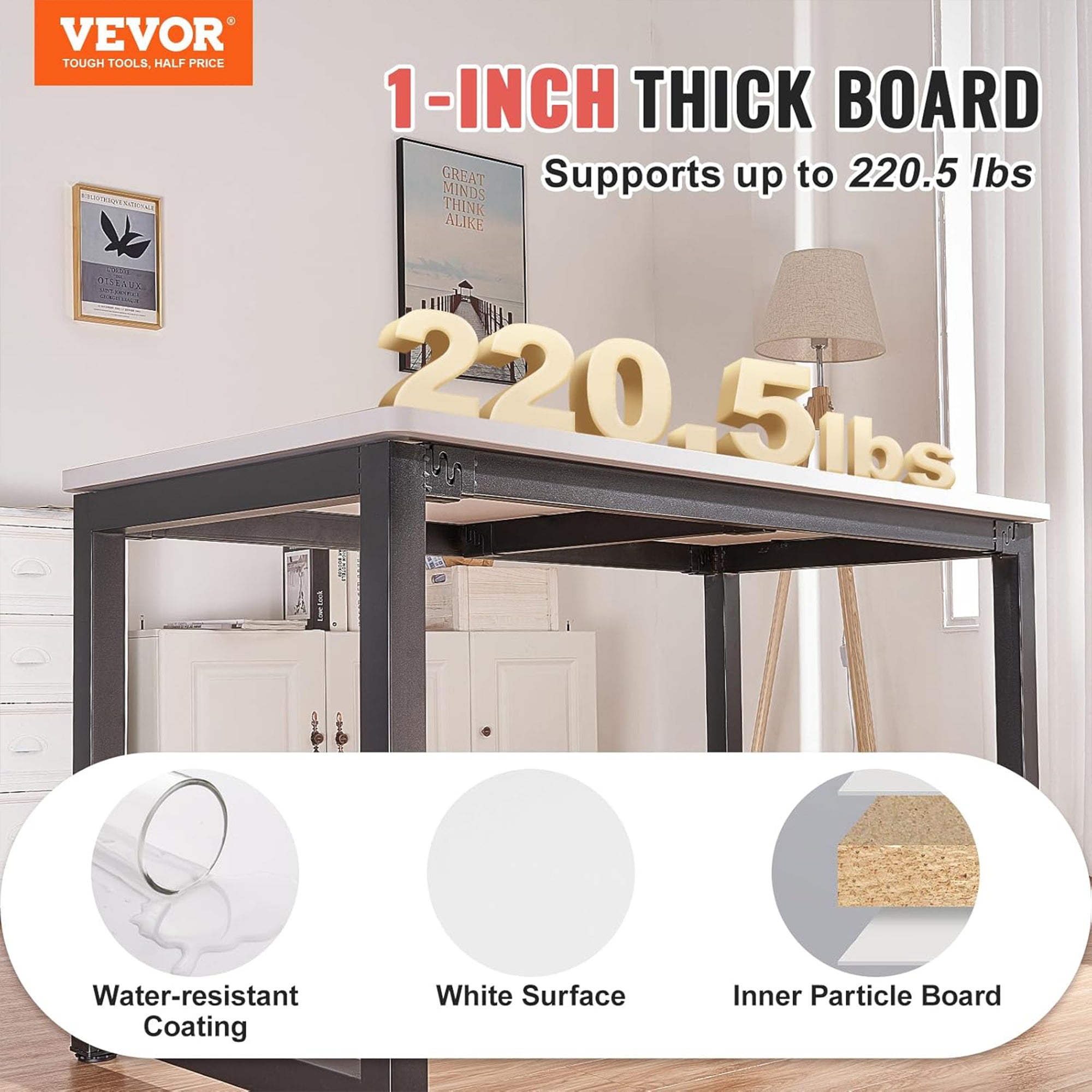 VEVOR 60 x 25 Inch Rectangular Tabletop for Adjustable Standing Desk, White - VMInnovations