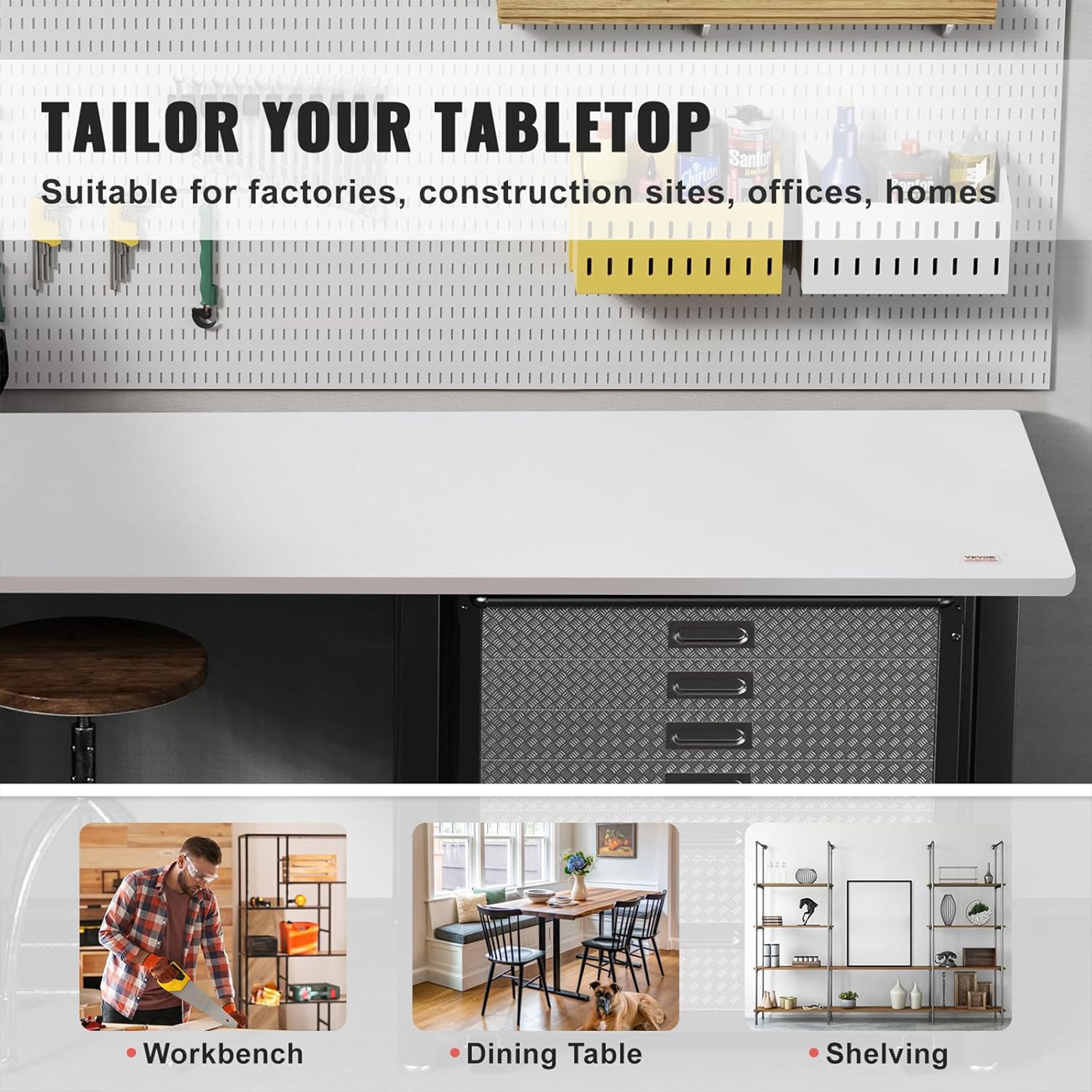 VEVOR 60 x 25 Inch Rectangular Tabletop for Adjustable Standing Desk, White - VMInnovations
