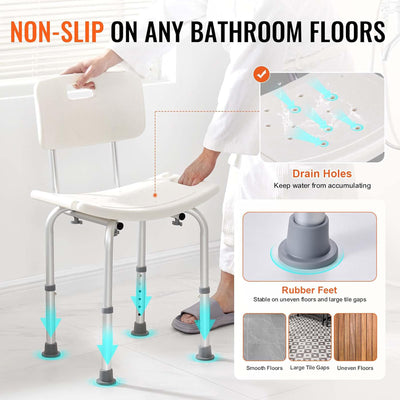 VEVOR Adjustable Shower Chair, Bathroom Bench w/Back for Elderly, 350lb Capacity - VMInnovations