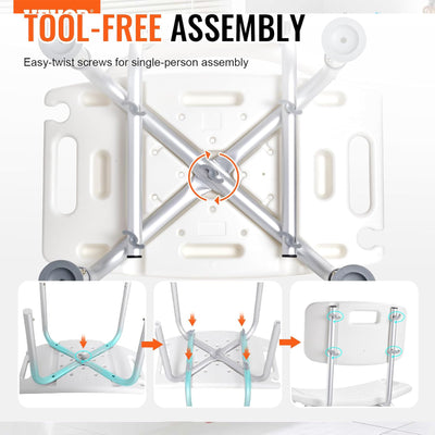VEVOR Adjustable Shower Chair, Bathroom Bench w/Back for Elderly, 350lb Capacity - VMInnovations