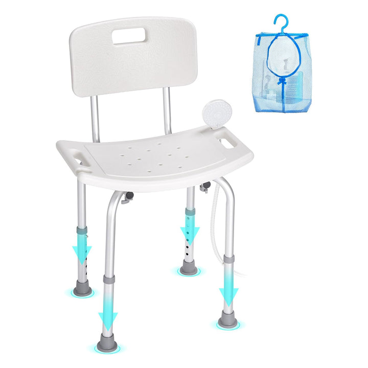 VEVOR Adjustable Shower Chair, Bathroom Bench w/Back for Elderly, 350lb Capacity