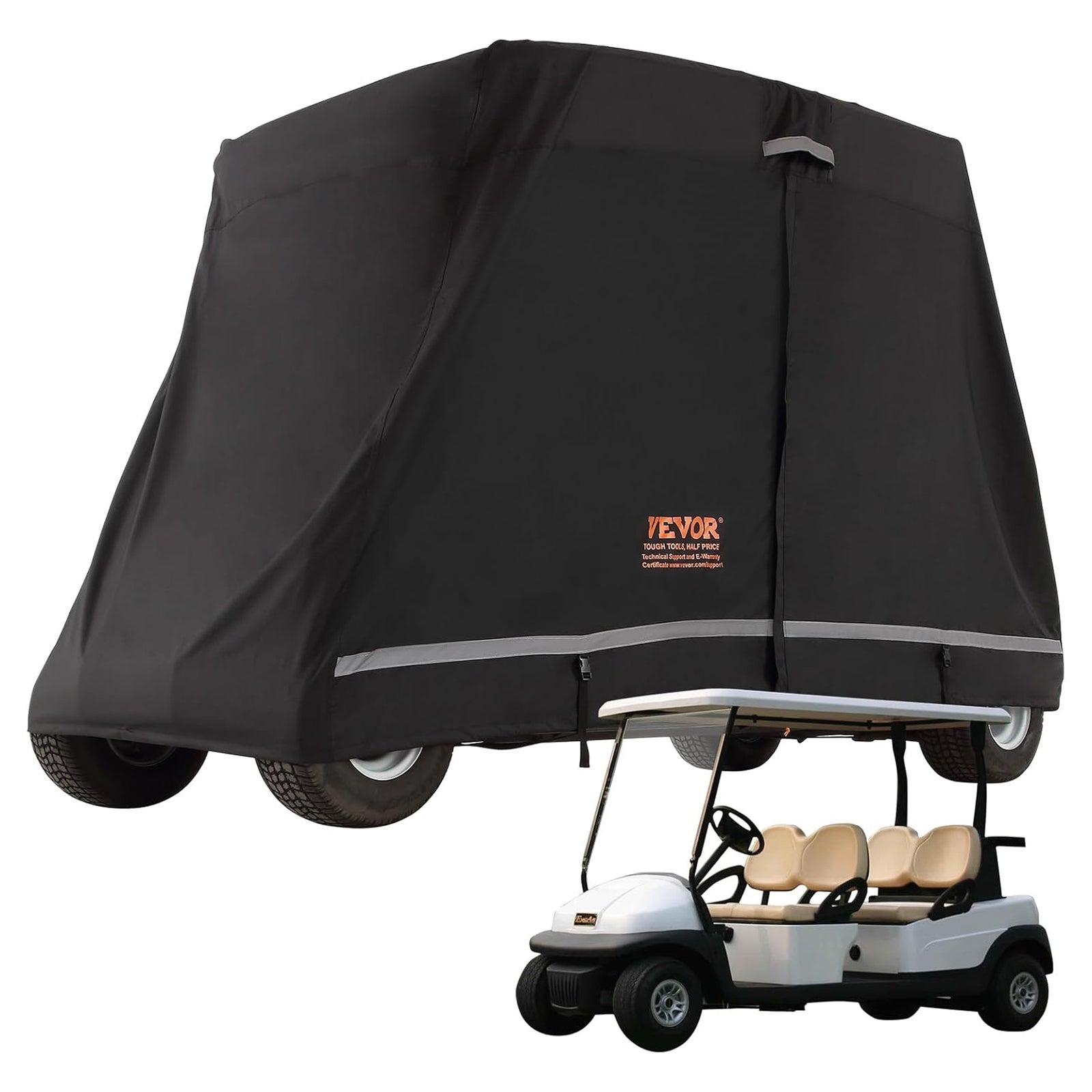 VEVOR Waterproof 4-Passenger Golf Cart Cover, w/ Carry Bag, Black (Open Box) - VMInnovations