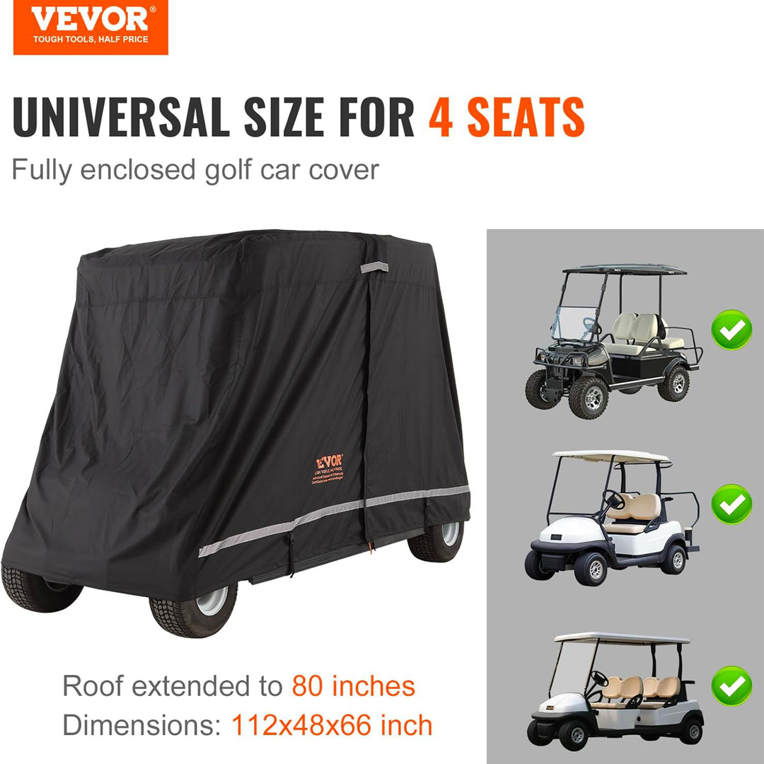 VEVOR Waterproof 4-Passenger Golf Cart Cover, Rain Enclosure w/ Carry Bag, Black