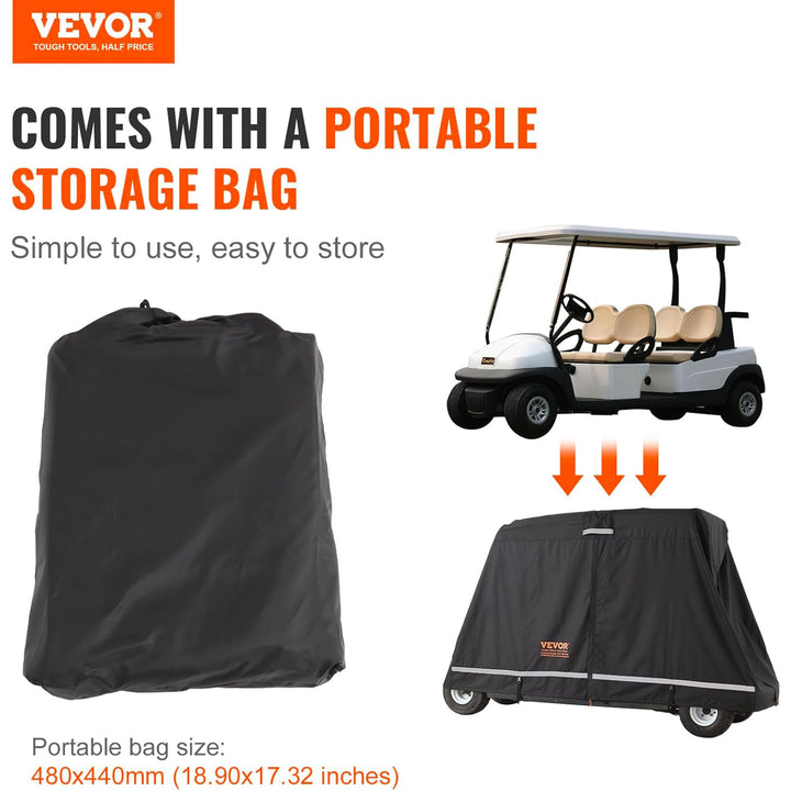 VEVOR Waterproof 4-Passenger Golf Cart Cover, Rain Enclosure w/ Carry Bag, Black