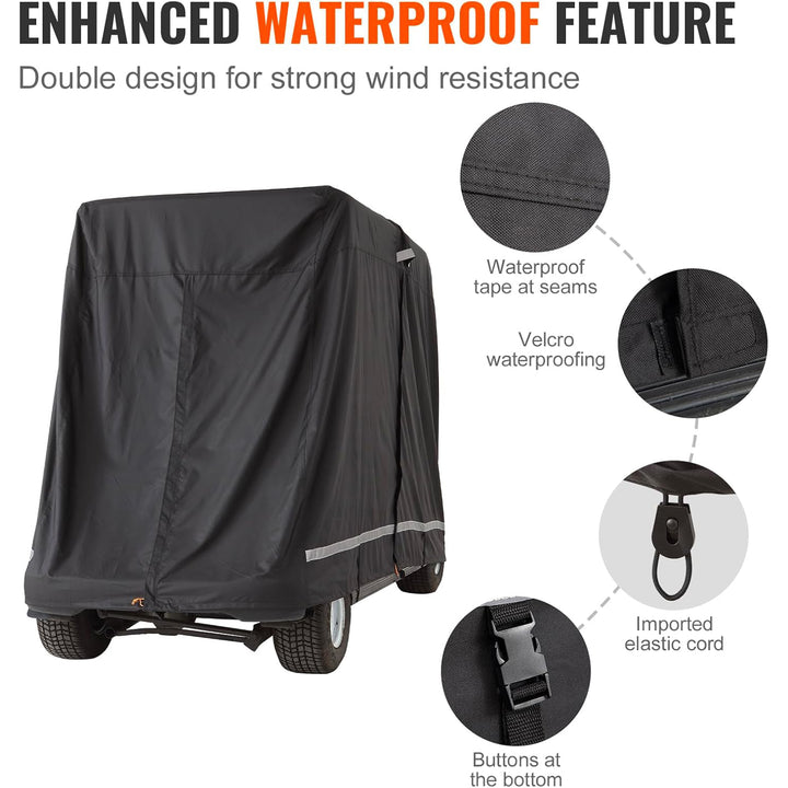 VEVOR Waterproof 4-Passenger Golf Cart Cover, Rain Enclosure w/ Carry Bag, Black