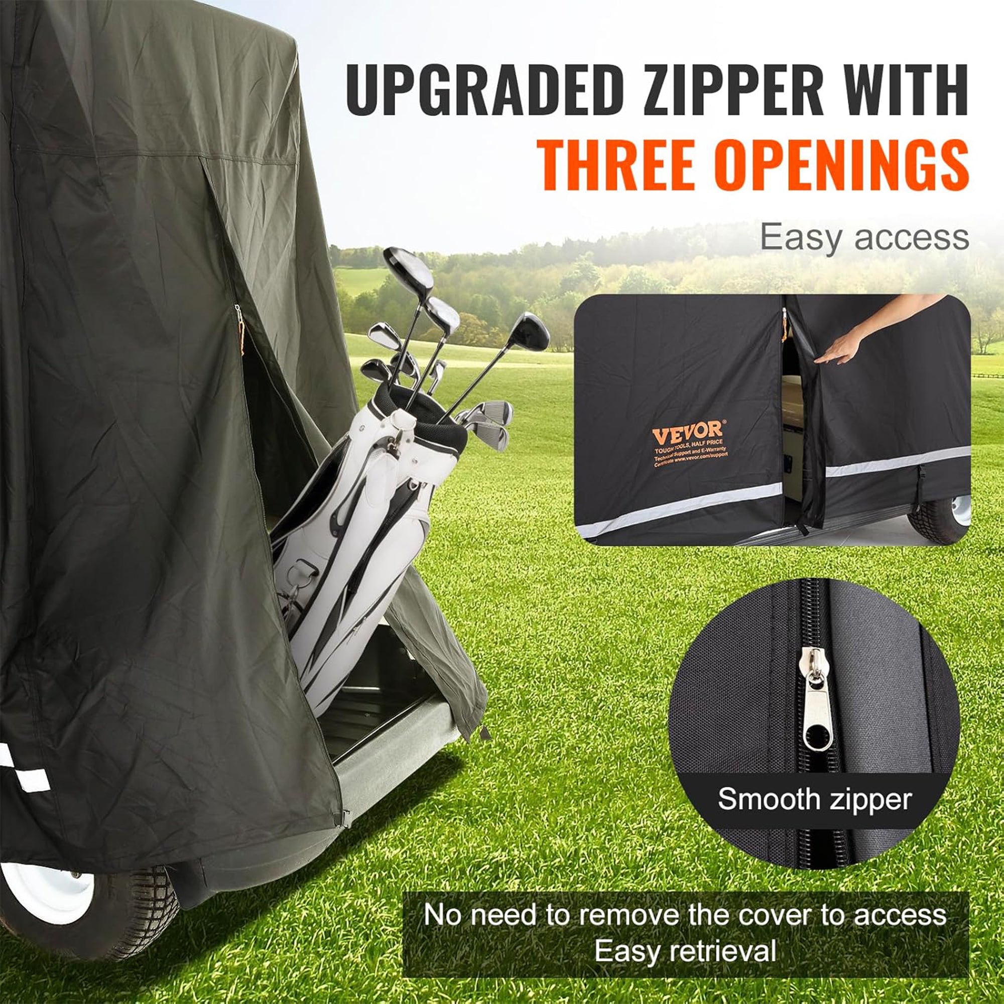 VEVOR Waterproof 4-Passenger Golf Cart Cover, w/ Carry Bag, Black (Open Box) - VMInnovations