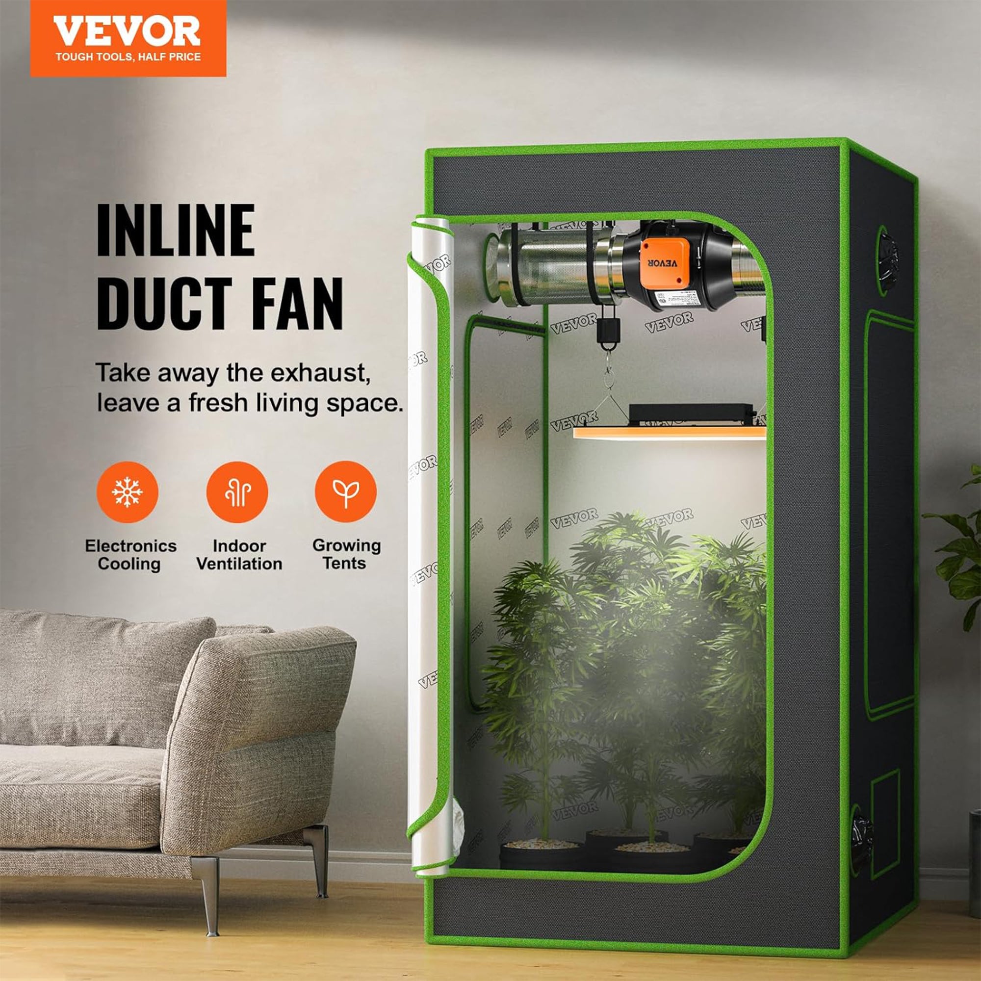 Vevor Inline Duct Fan w/Temperature and Humidity Controller for Hydroponics, 4" - VMInnovations