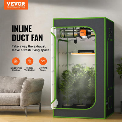 Vevor Inline Duct Fan w/Temperature and Humidity Controller for Hydroponics, 4" - VMInnovations