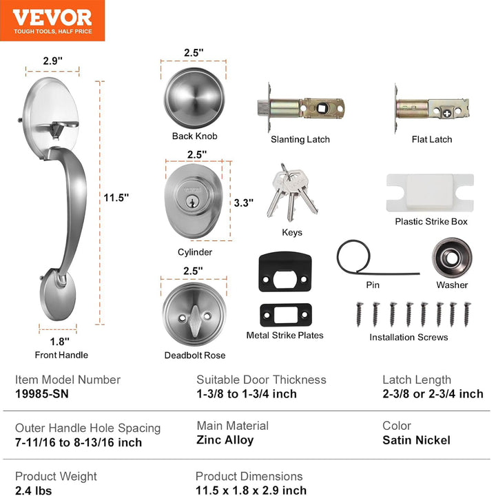 VEVOR Front Door Handle & Deadbolt for Right & Left Handed Entrance (Open Box)