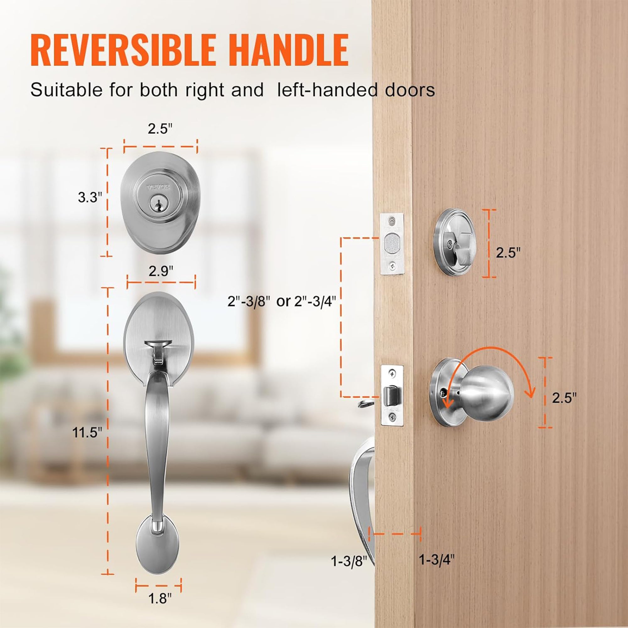 VEVOR Front Door Handle & Deadbolt for Right & Left Handed Entrance (Open Box) - VMInnovations