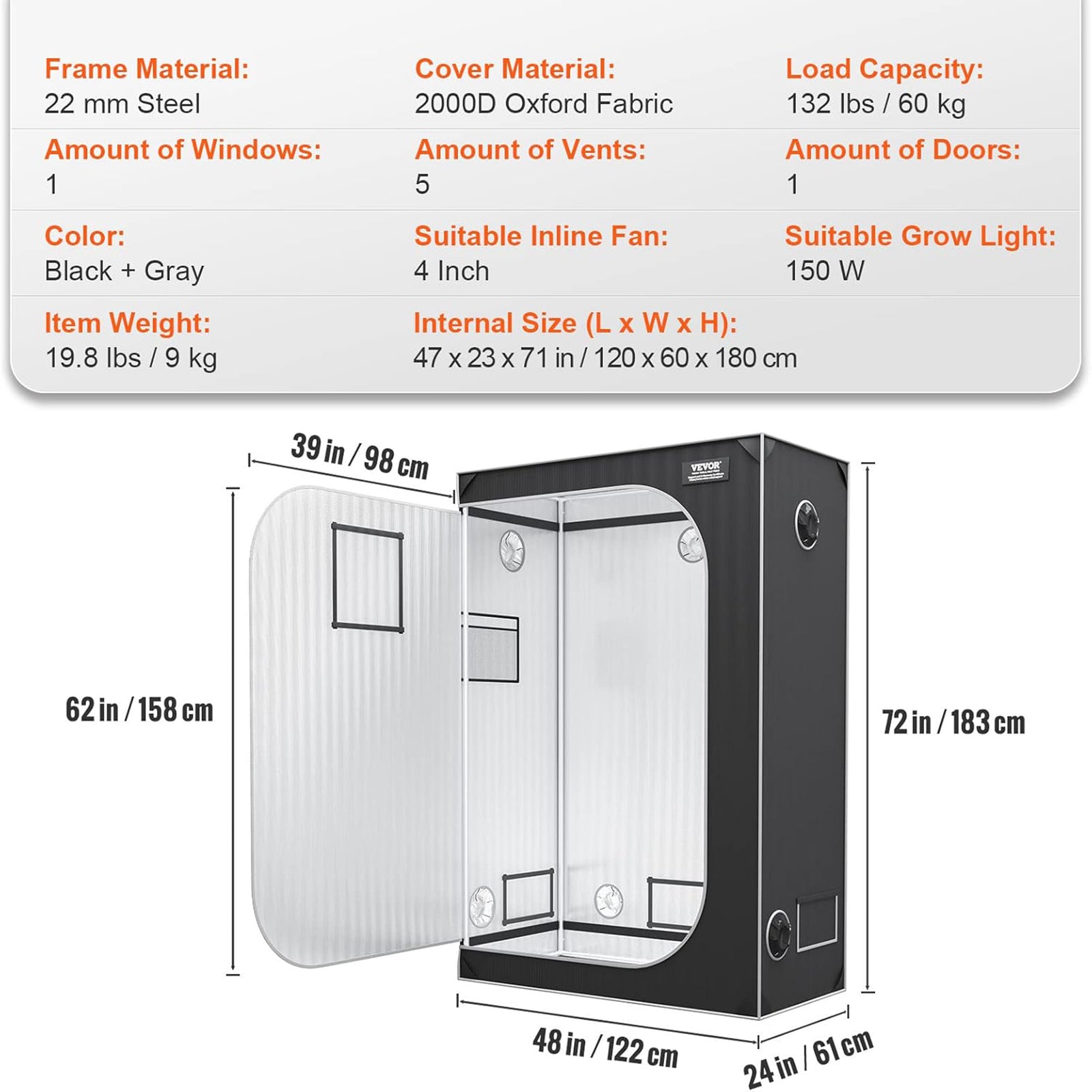 VEVOR Hydroponic Grow Tent, Complete Indoor Plant Growing System, 4x2’, Black - VMInnovations