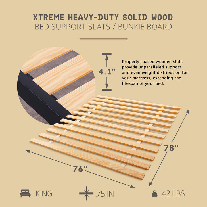 Hercules Heavy-Duty Solid Pine Wood Bed Slats Bunkie Board, King Size (Open Box)