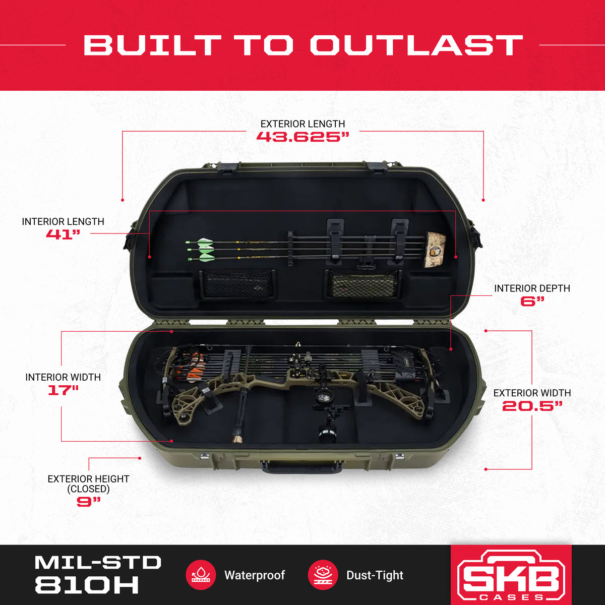 SKB Hard Protective Storage Case, Archery Bow & Arrow iSeries Shaped Case, Green - VMInnovations