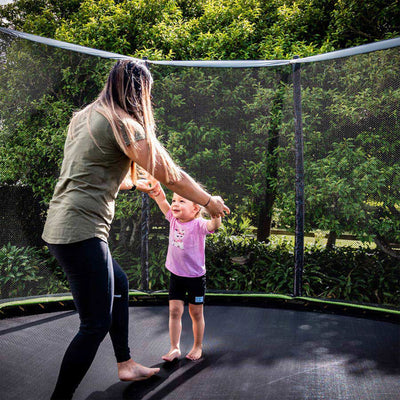 JumpFlex HERO 10' Trampoline for Kids Outdoor Play Equipment with Net and Ladder - VMInnovations
