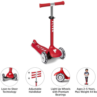 Radio Flyer Kids Toddler Flyer Glider Jr. Ride On Toy w/ Light Up Wheels, Red - VMInnovations