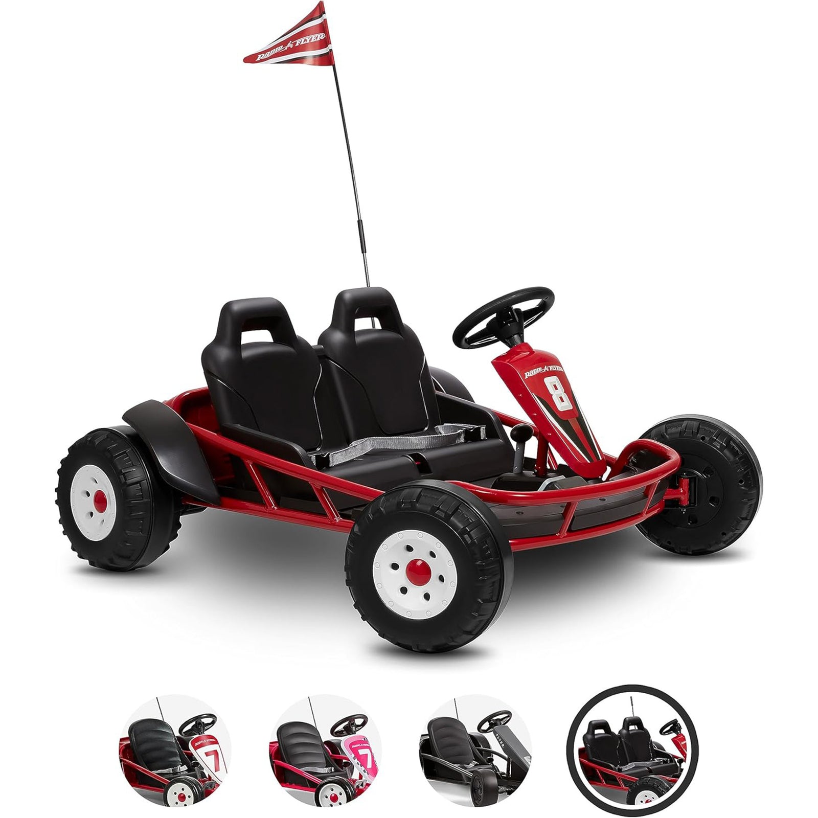 Radio Flyer 24 Volt Electric Go-Kart for Kids Ages 3-8, 2-Seater, Red (Open Box) - VMInnovations