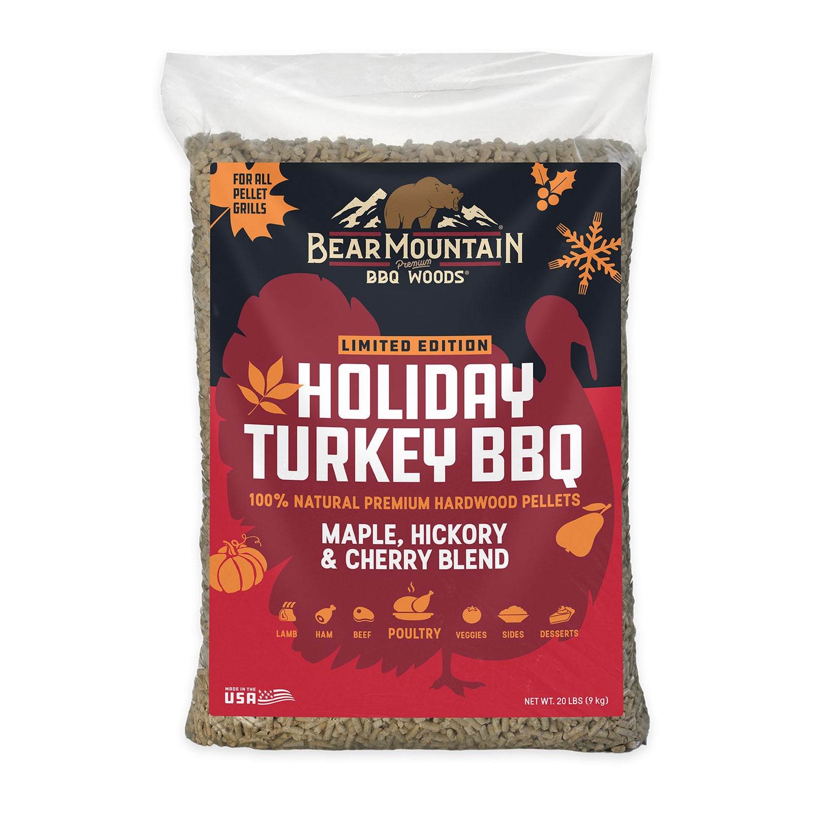 Bear Mountain BBQ Holiday Turkey Blend Maple, Hickory, & Cherry Pellets, 20 lbs - VMInnovations