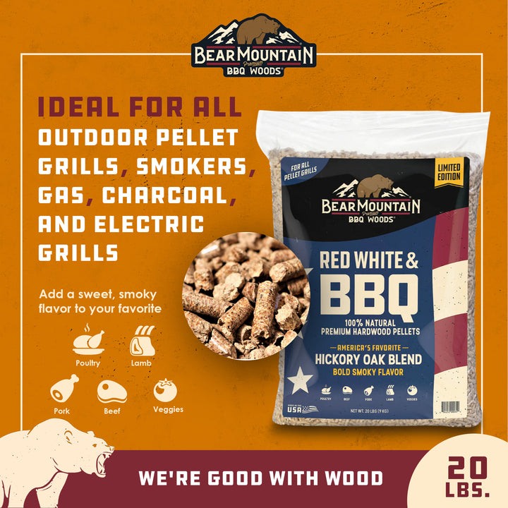 Bear Mountain BBQ Limited Edition Red White & BBQ Wood Pellets, 20 Pounds, Blue - VMInnovations