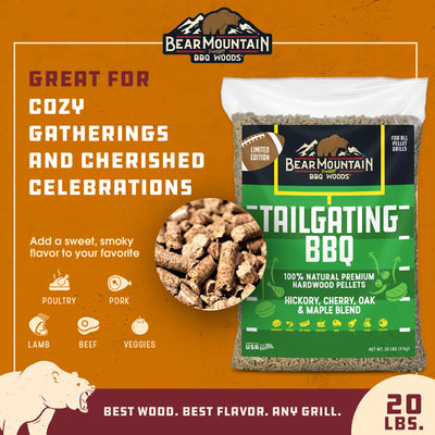 Bear Mountain Tailgating BBQ, Hickory, Cherry, Oak, and Maple Blend, 20 Pounds - VMInnovations