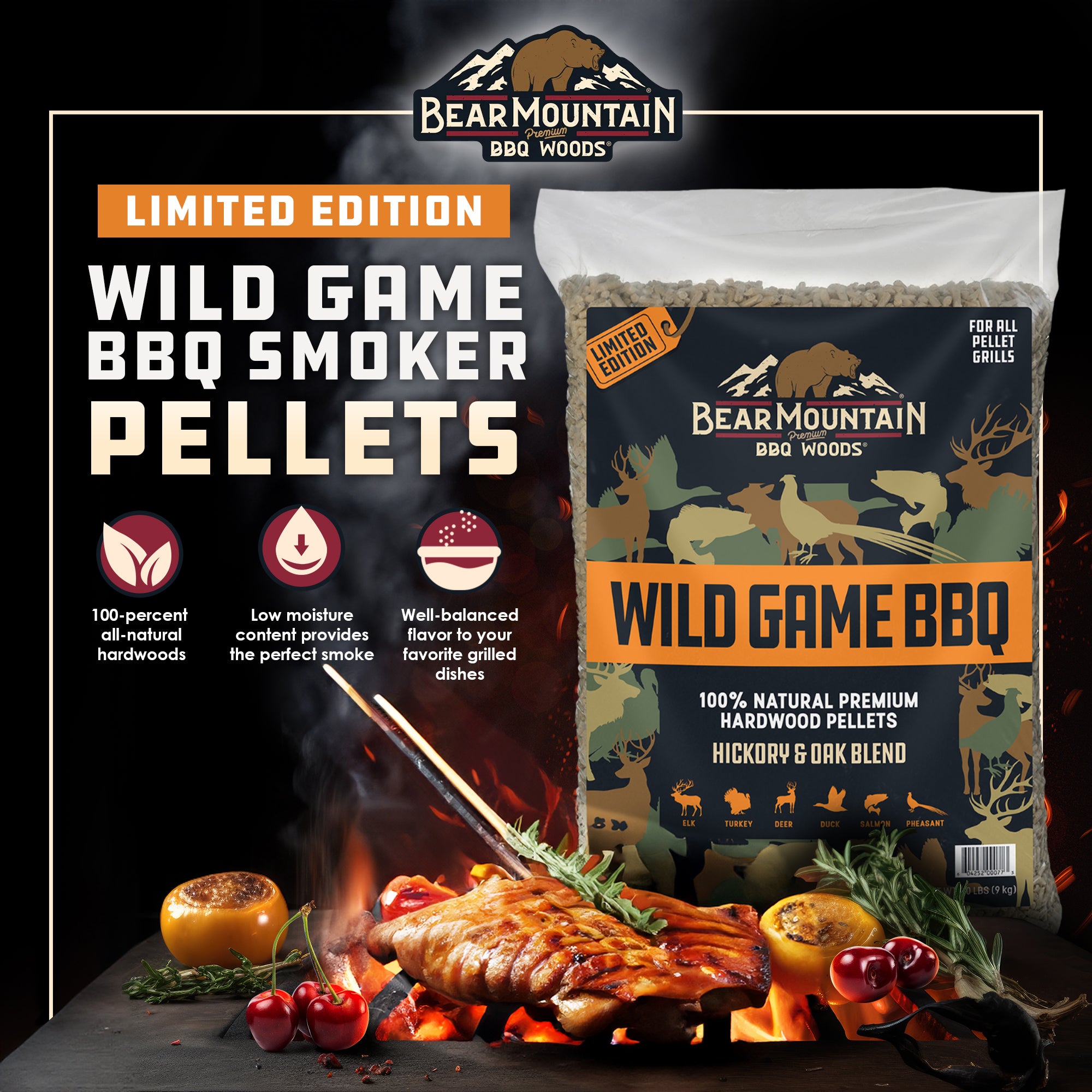 Bear Mountain Wild Game BBQ, Hickory and Oak Blend Smoker Pellets, 20 Pounds - VMInnovations