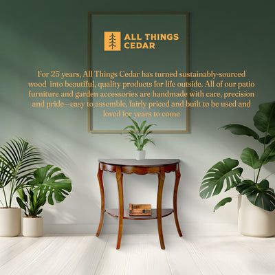 All Things Cedar Wood Half Moon Accent Console Table with Storage Shelf, Cherry - VMInnovations