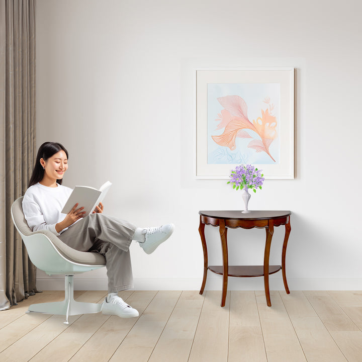 All Things Cedar Wood Half Moon Console Table w/ Storage Shelf, Cherry(Open Box)