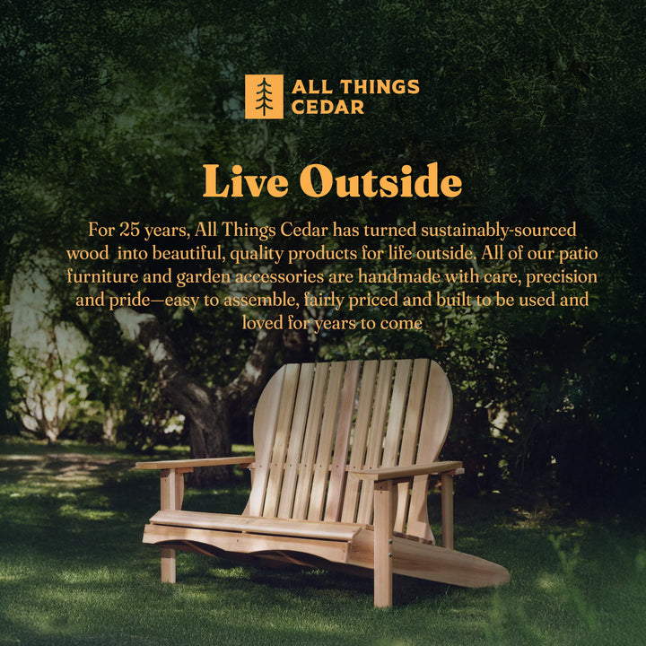 All Things Cedar 54” Wood Adirondack Loveseat Chair Outdoor Patio Seat, Natural