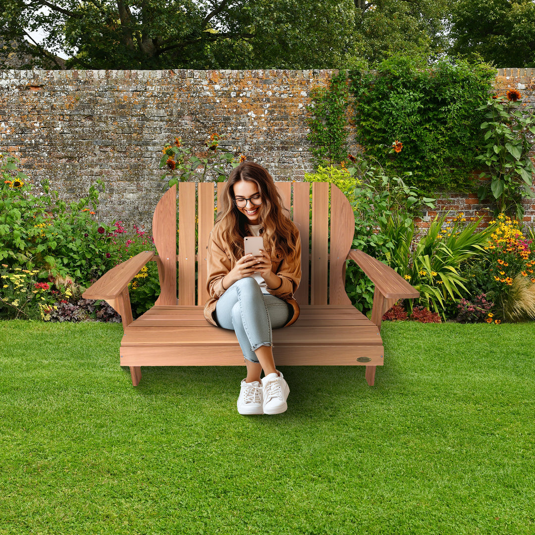 All Things Cedar 54” Wood Adirondack Loveseat Chair Outdoor Patio Seat, Natural