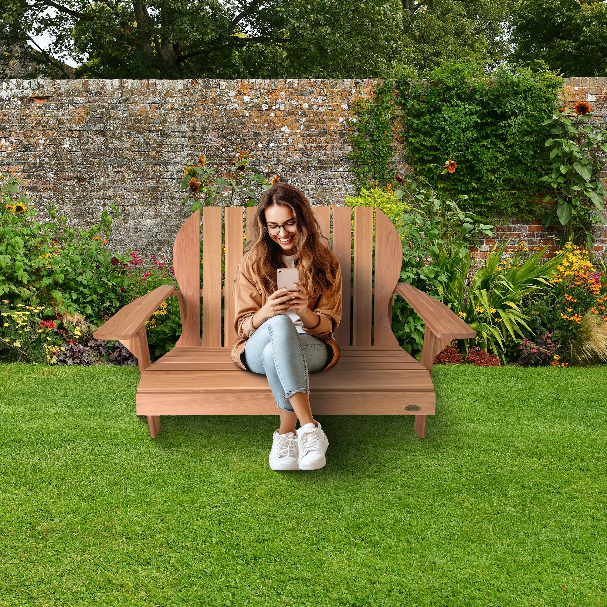All Things Cedar 54” Wood Adirondack Chair Outdoor Patio Seat, Natural(Open Box)