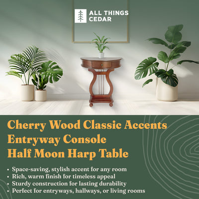 All Things Cedar Wood Half Moon Harp Accent Storage Drawer Console Table, Cherry - VMInnovations