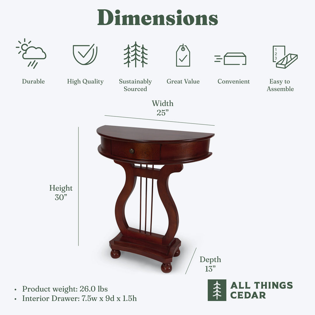 All Things Cedar Wood .5 Moon Harp Accent Storage Drawer Console Table(Open Box)