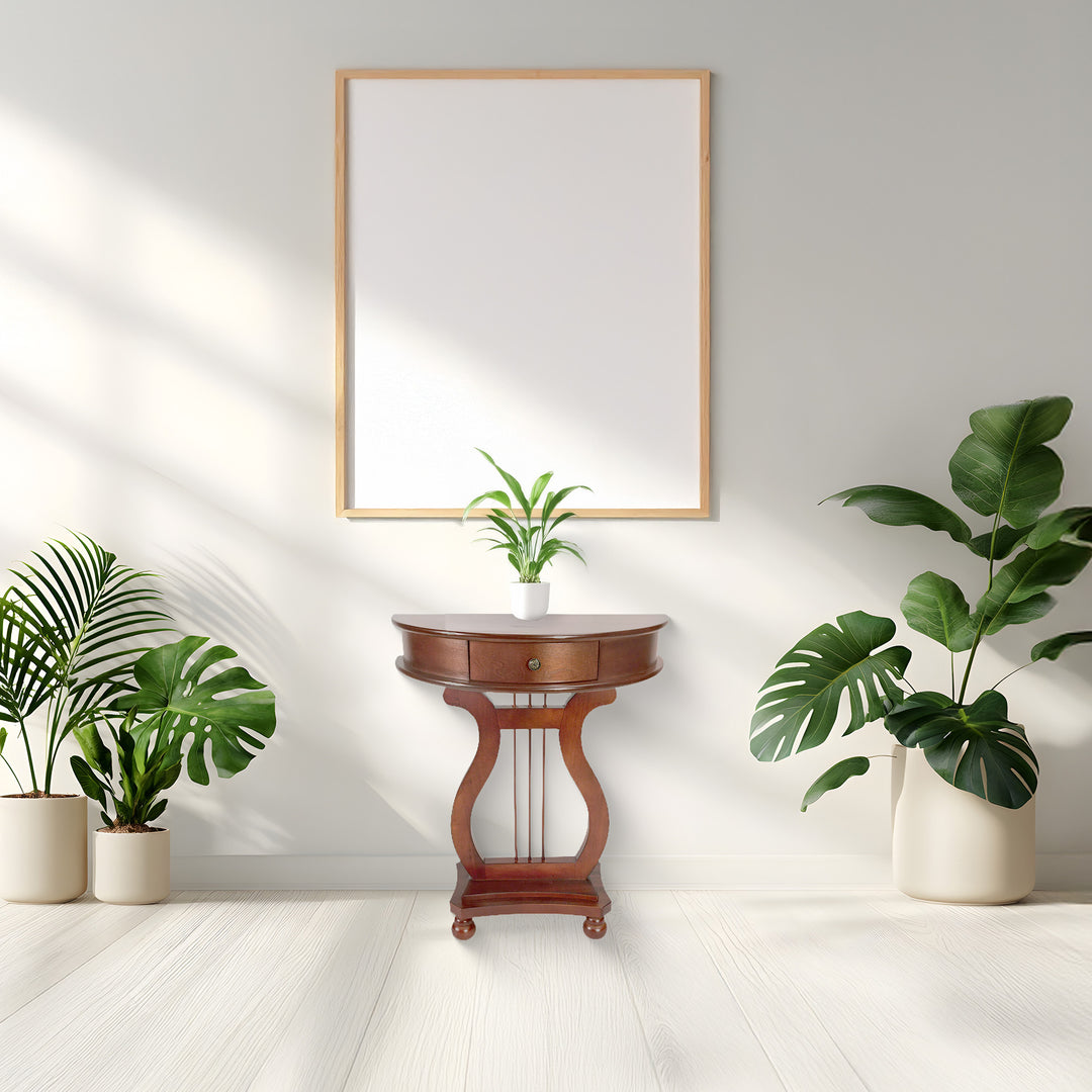 All Things Cedar Wood .5 Moon Harp Accent Storage Drawer Console Table(Open Box)