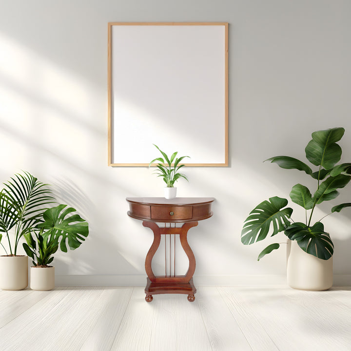 All Things Cedar Wood .5 Moon Harp Accent Storage Drawer Console Table(Open Box)
