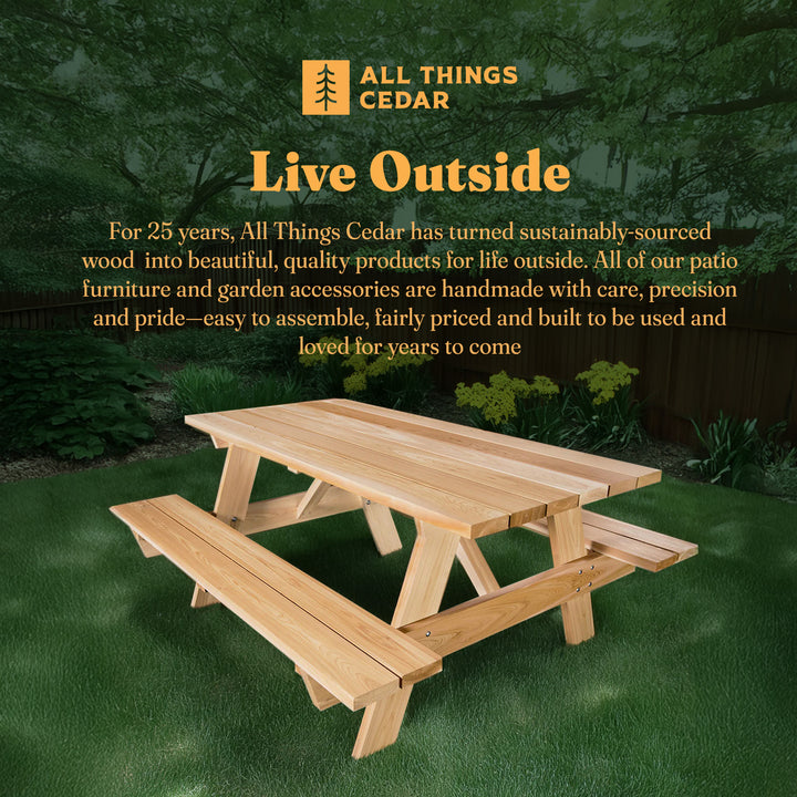 All Things Cedar 6-Ft Outdoor Picnic Table, Handcrafted Wooden Patio Bench Set