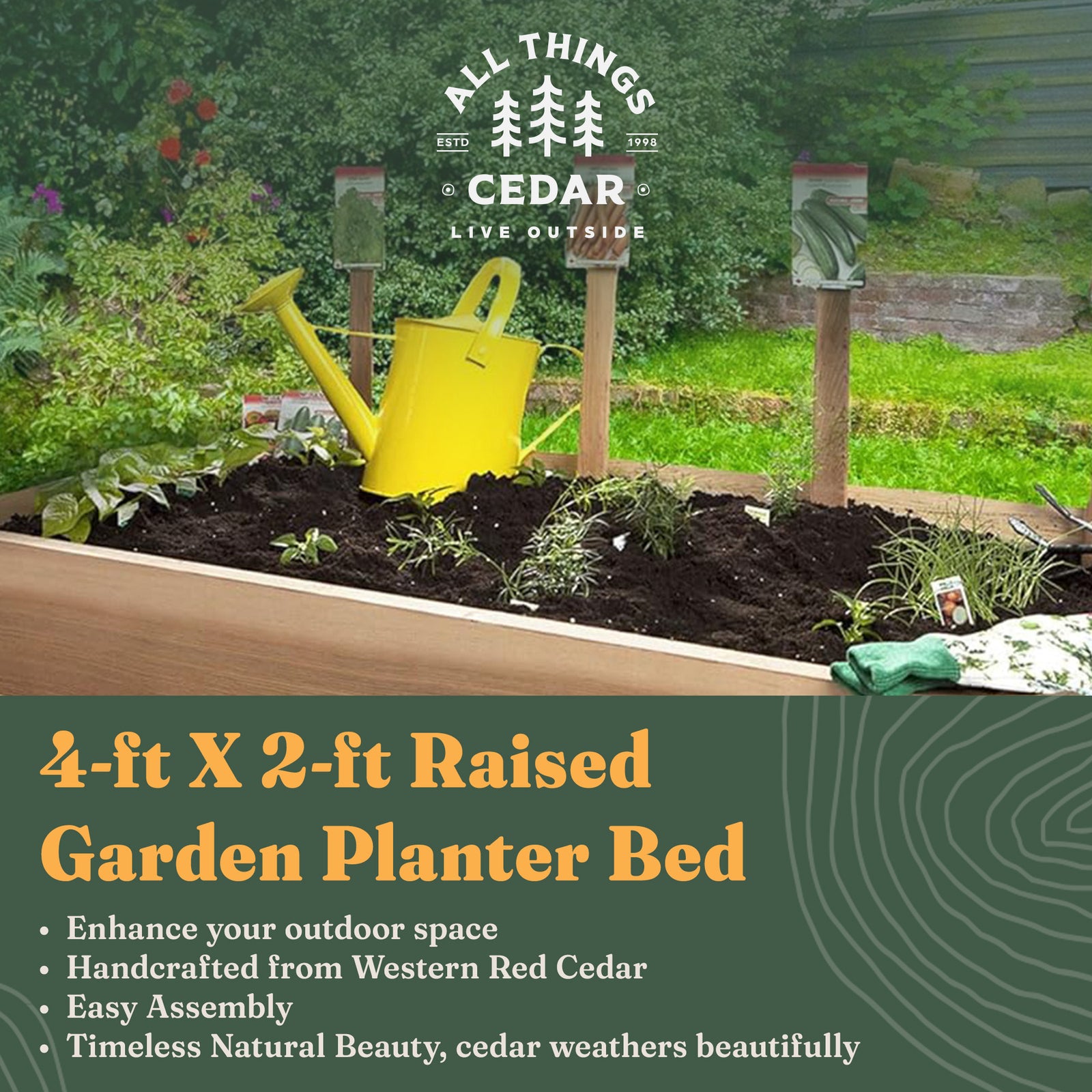 All Things Cedar 4-ft X 2-ft Raised Garden Planter Bed, Western Red Cedar Build - VMInnovations