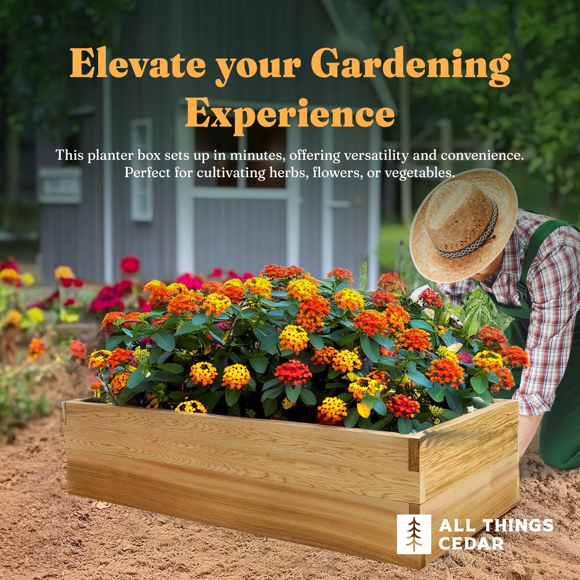 All Things Cedar 4x2'Elevated Garden Box w/Stackable&Expandable Design(Open Box) - VMInnovations
