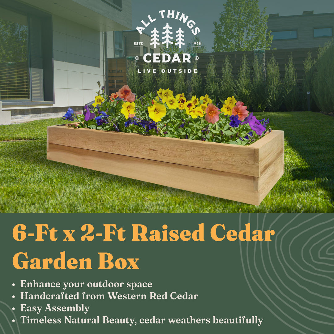 All Things Cedar 6x2 Ft Elevated Garden Box with Stackable and Expandable Design