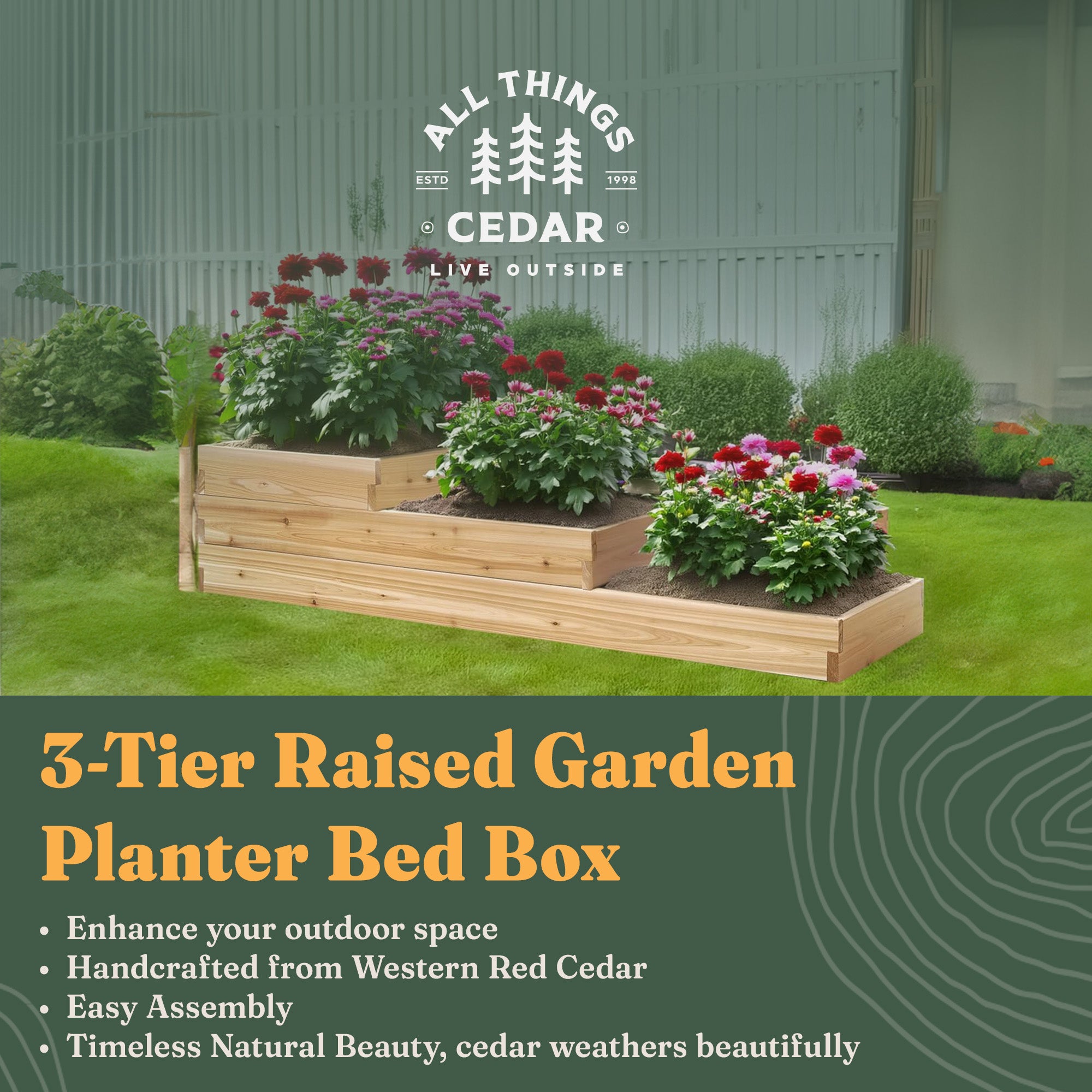 All Things Cedar 3-Tier Raised Garden Planter Bed Box (Open Box) - VMInnovations