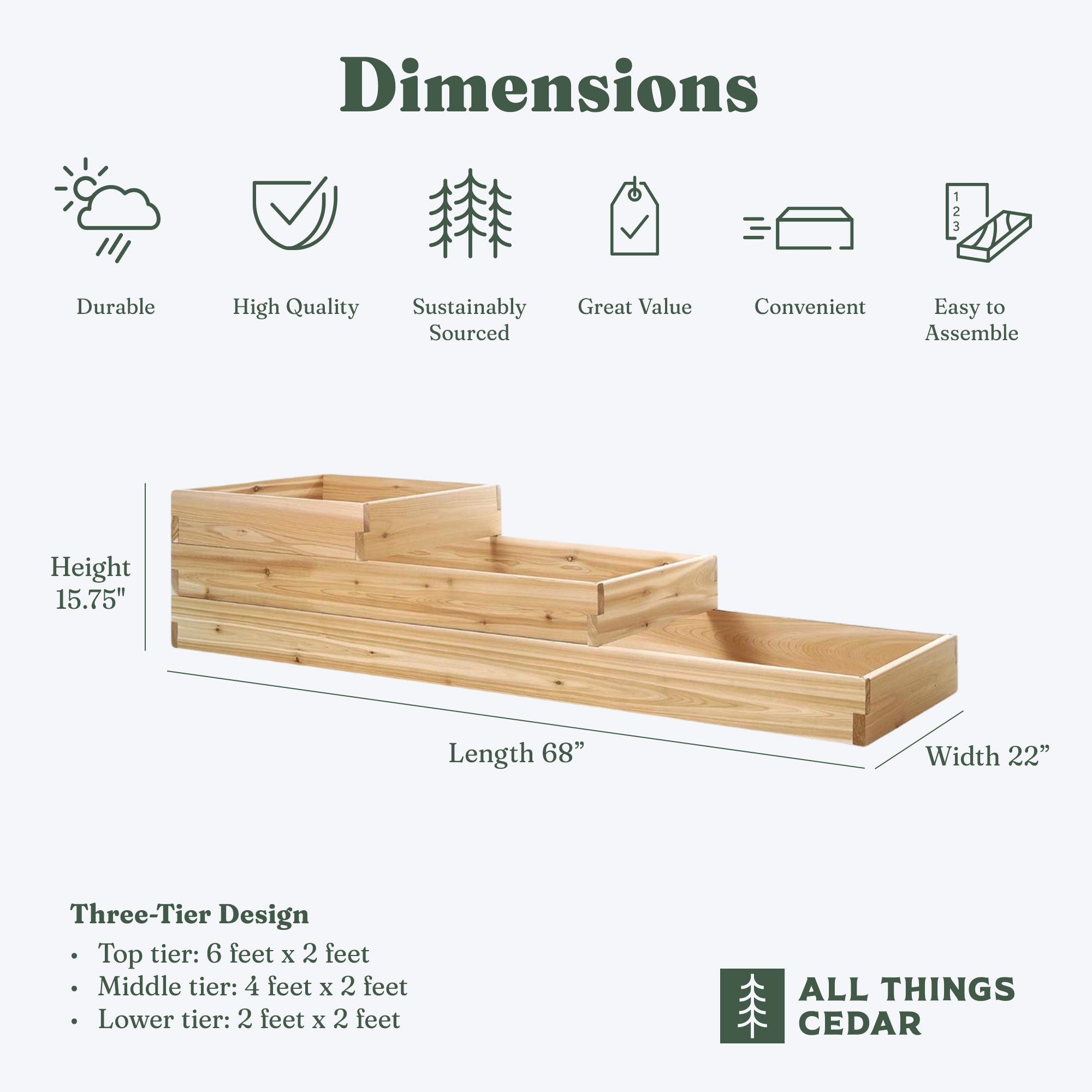 All Things Cedar 3-Tier Raised Garden Planter Bed Box (Open Box) - VMInnovations