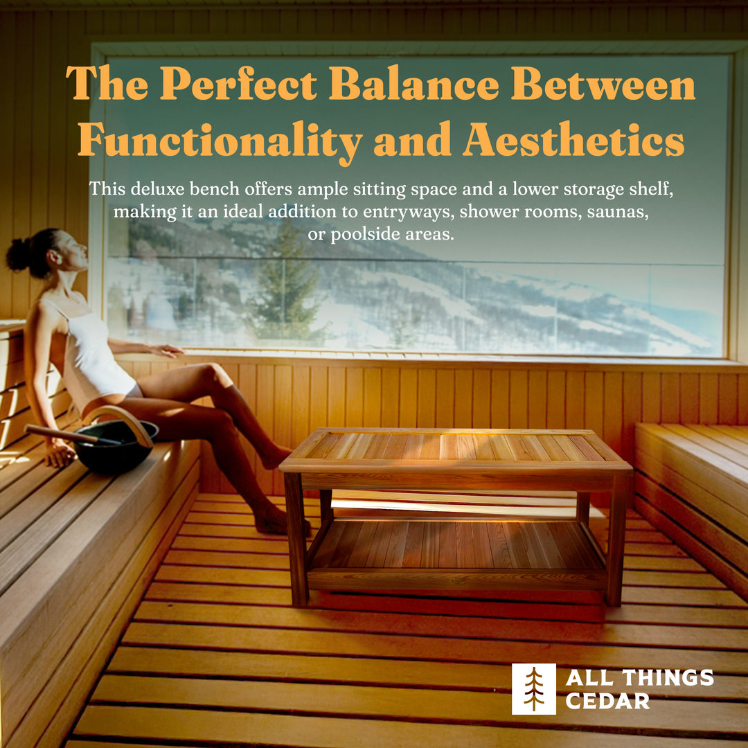 All Things Cedar 44” Wood Sauna Bench, Indoor Outdoor Seating, Natural(Open Box)