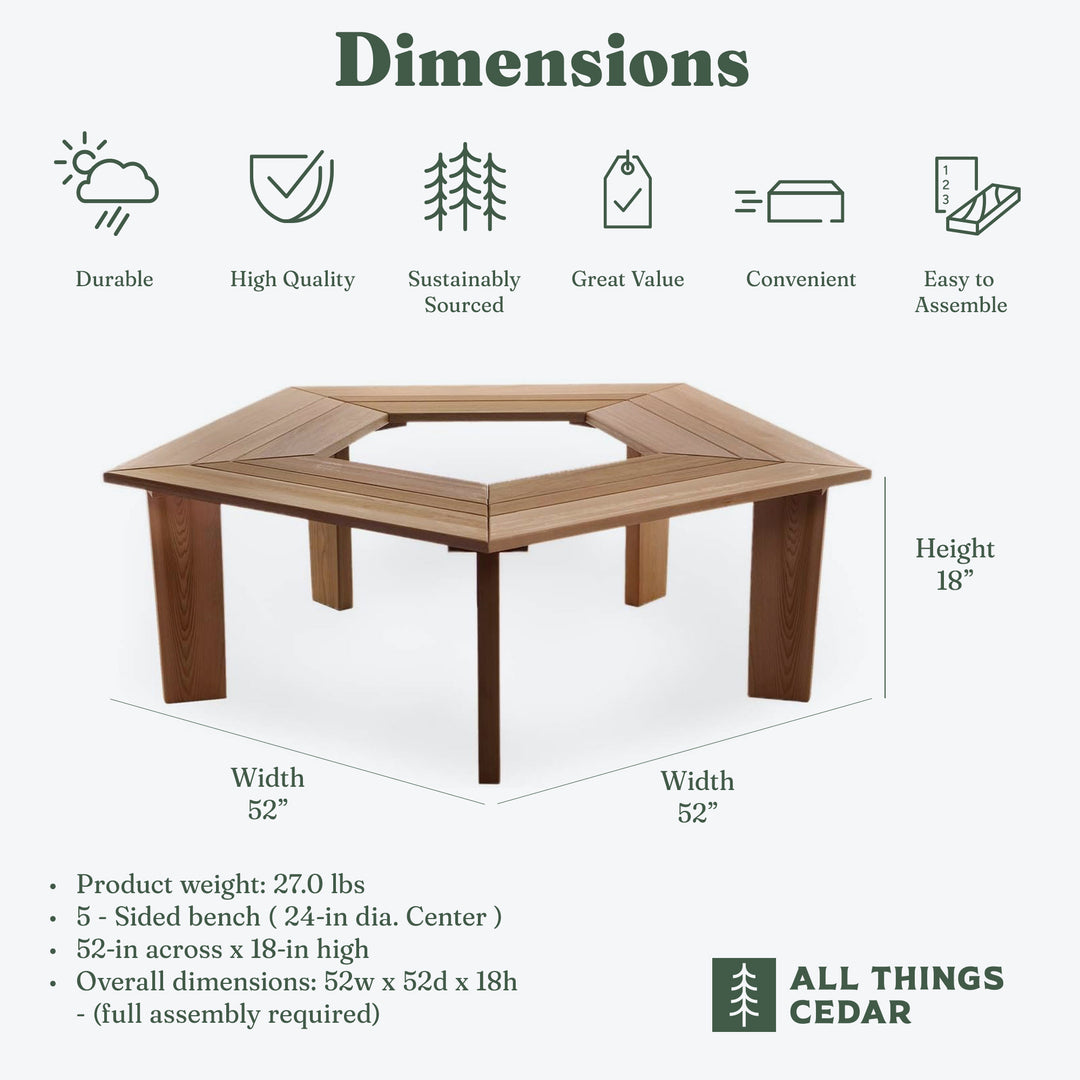 All Things Cedar 52”Wood Tree Bench 5 Side Wrap Around Outdoor Seating(Open Box)